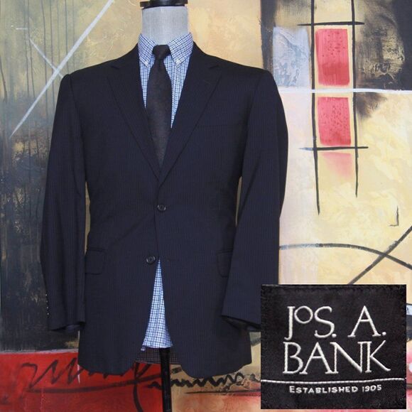 41R Jos A Bank Men's‎ Blazer Sportscoat Jacket Wool Navy Pin Stripe C090737